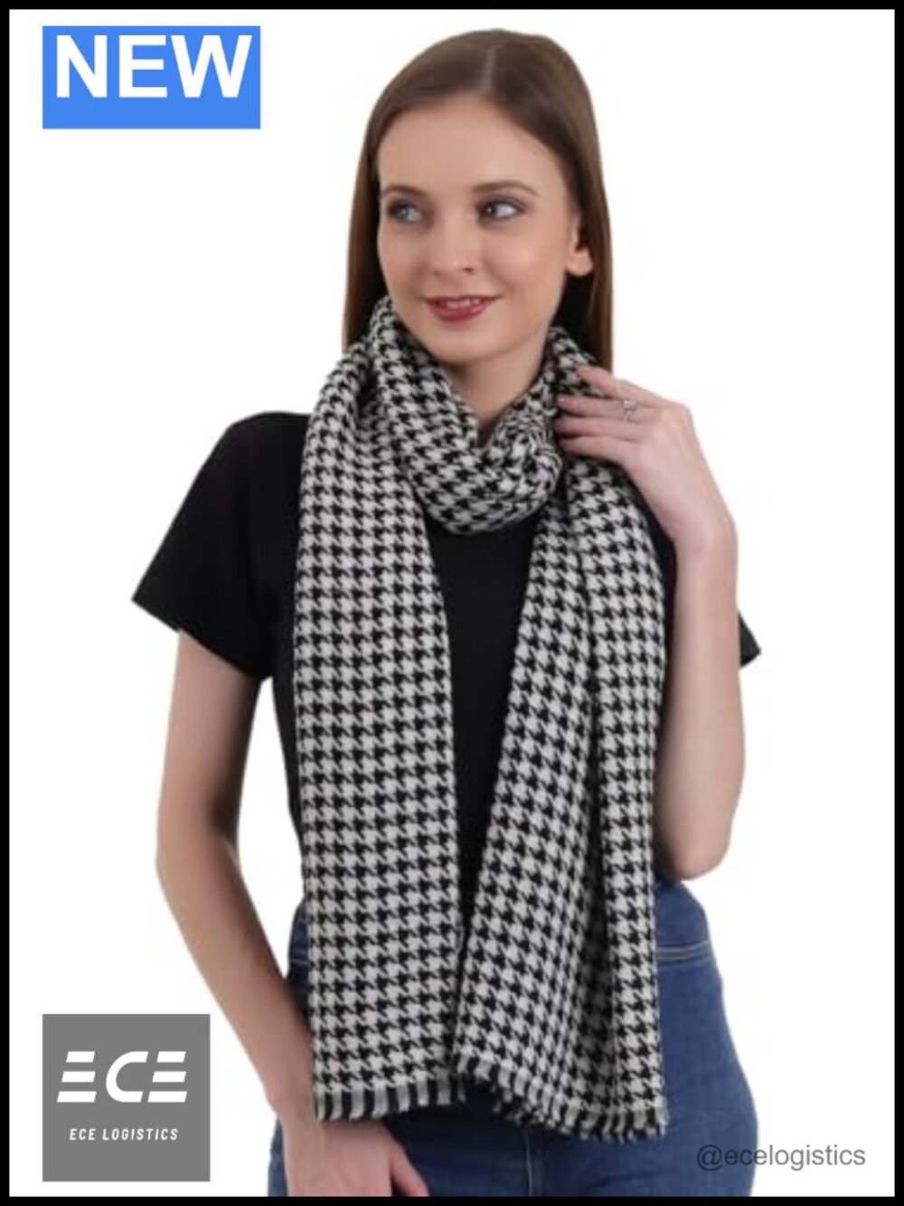 100% Pure Grade A 3-Ply Cashmere Scarf Stole Houndstooth Warm Large